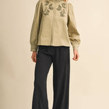 &MERCI - EMBROIDERED RUFFLED MOCK NECK TOP MTP5289
