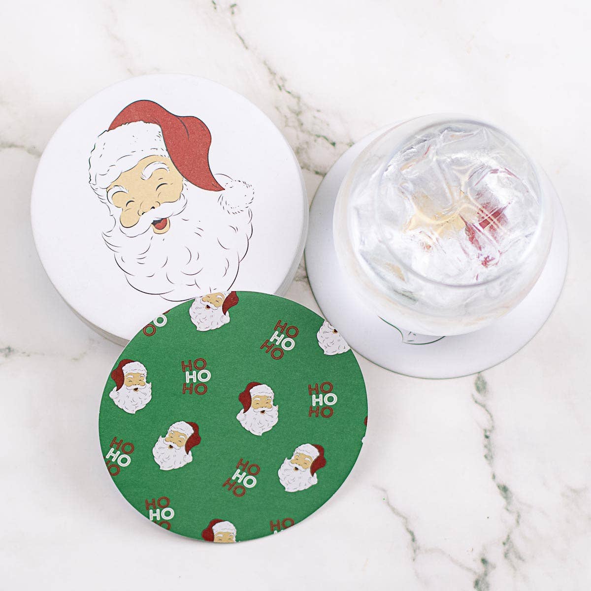 The Royal Standard - HoHoHo Santa Reversible Paper Coasters   Red/Green   4x4   Set of 20