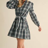 &MERCI - PLAID MINI DRESS WITH TIERED RUFFLE TRIM MDR3538