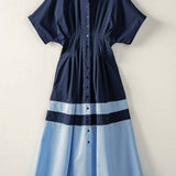 Urban Daizy - Colorblock Button-Up Cotton Midi Dress