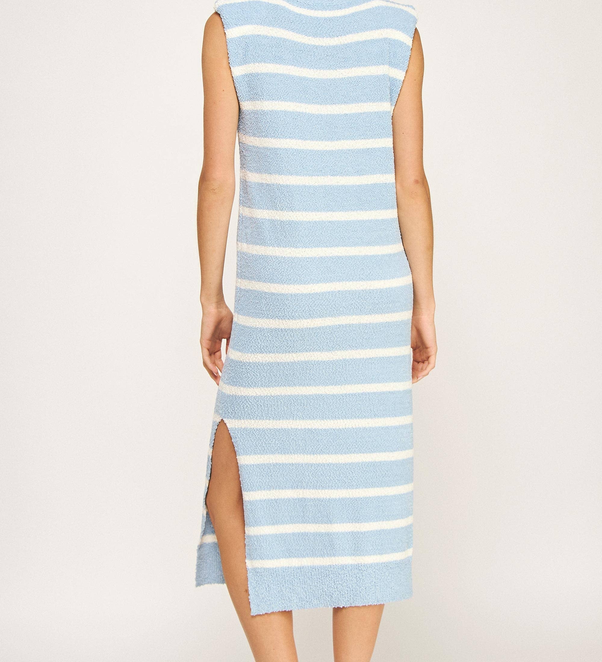Strut & Bolt - Shoulder Pad Sleeveless Textured Striped Knit Dress