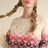 &MERCI - CABLE KNIT FAIR ISLE SWEATER MSW10679