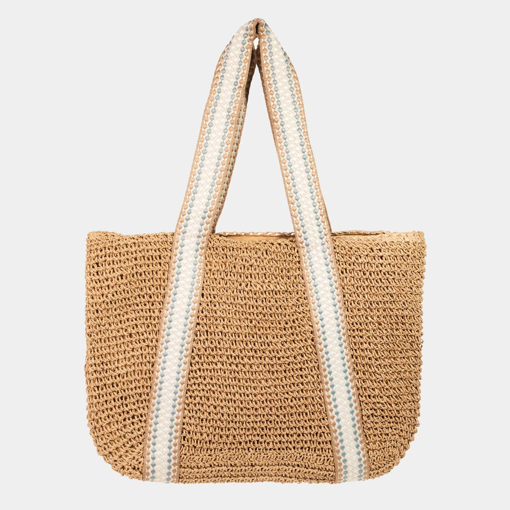 Collections by Fame Accessories - Embroidered Strap Straw Knit Tote Bag