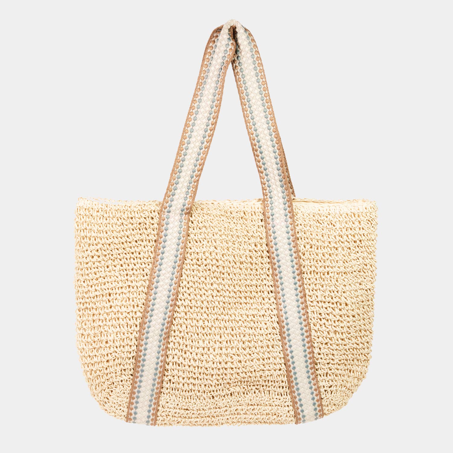 Collections by Fame Accessories - Embroidered Strap Straw Knit Tote Bag