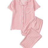 Rosa Clothing - Cute Printed Short-Sleeve Top And Pants Pajama Set