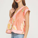 Strut & Bolt - Tropical Hibiscus V-neck Pintuck Blouse