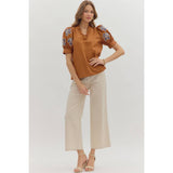 STYLE USA - Solid ruffle accent V-neck top