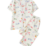 Rosa Clothing - Cute Printed Short-Sleeve Top And Pants Pajama Set