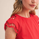 &MERCI - EMBROIDERED CUT-OUT CAP SLEEVE TOP MTP4825