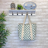 Anju Jewelry - Handcrafted Canvas Bag with Block-Printed Teal Marigold