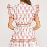 Strut & Bolt - Floral Block Print Poplin Ruffle Sleeve Mini Dress