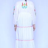 Dolma - Parrot Embroidered Maxi Dress - White