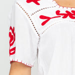Sandy Embroidered Top White-Red
