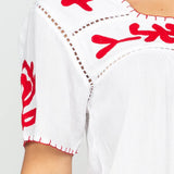 Sandy Embroidered Top White-Red