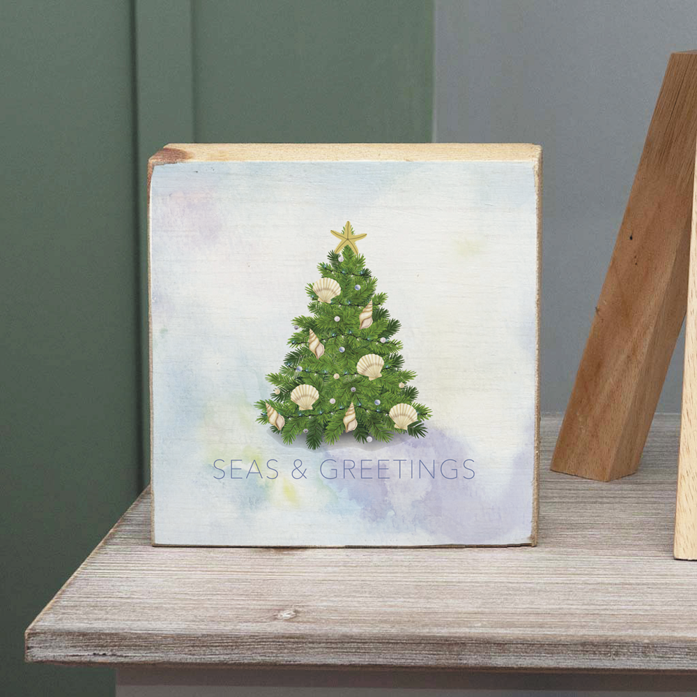 Rustic Marlin - Coastal Christmas Evergreen Tree Decorative Wooden Block