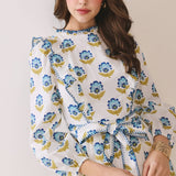 TCEC - CD06077-Floral Print Ruffle Accents Self Tie Mini Dress