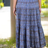 Dolma - Block Printed Tiered Cotton Skirt- Grey Blue 