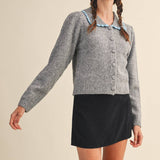 &MERCI - CONTRAST SCALLOPED COLLAR SWEATER CARDIGAN MSW11141