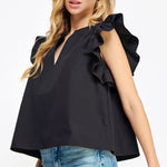 Flutter Ruffle Sleeve Poplin Top