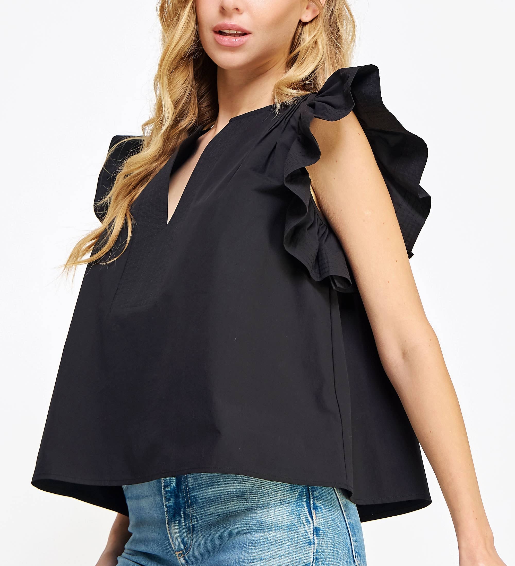 Flutter Ruffle Sleeve Poplin Top