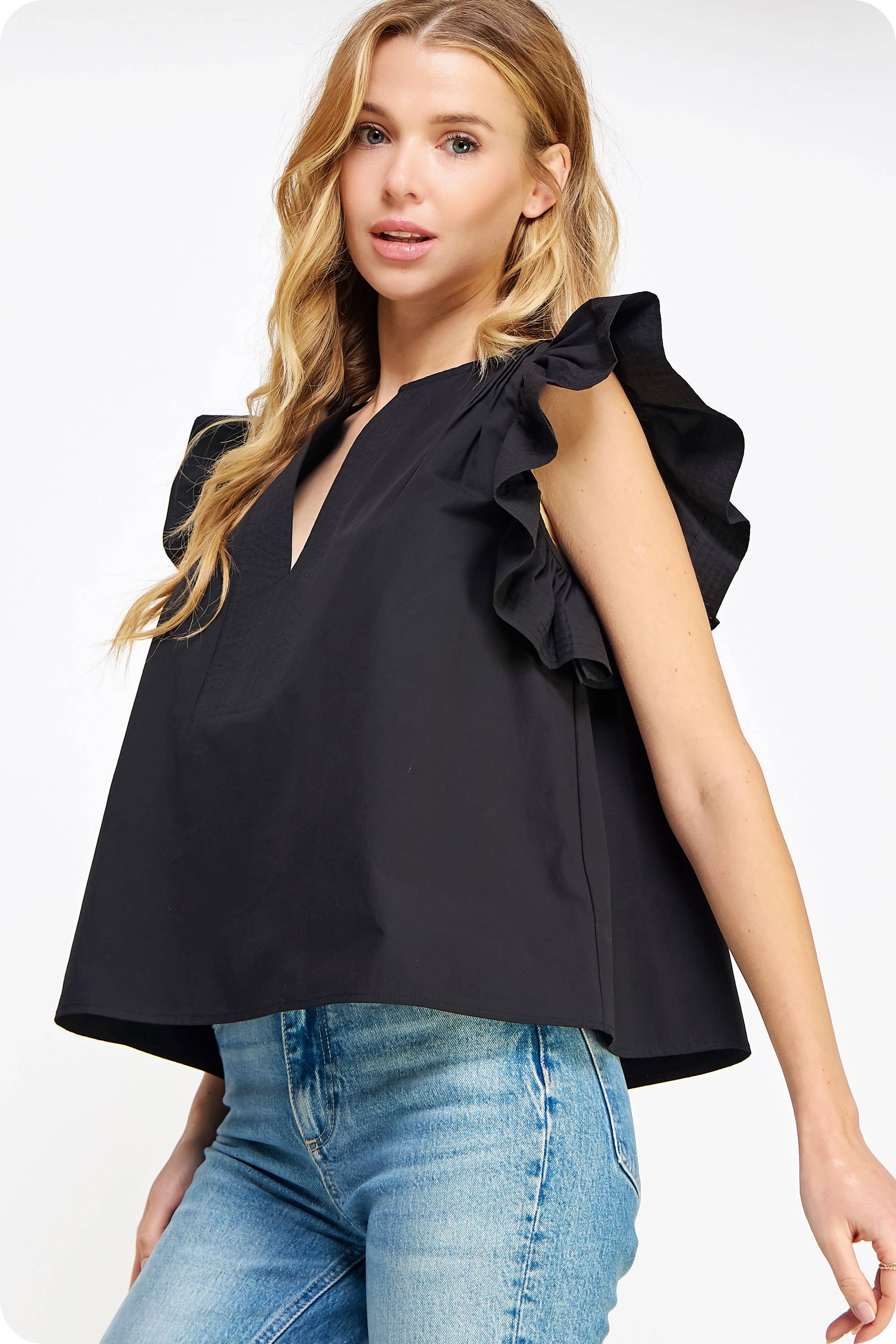 Flutter Ruffle Sleeve Poplin Top