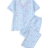 Rosa Clothing - Cute Printed Short-Sleeve Top And Pants Pajama Set