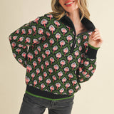 &MERCI - FLORAL MOCK NECK HALF ZIP PULLOVER MSW10829