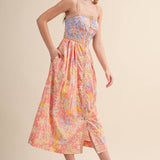 &MERCI - EXCLUSIVE FLORAL BUTTON DOWN TAPE TRIM MIDI DRESS MDR4735