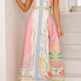 PRINT SLEEVELESS HALTER NECK DRESS