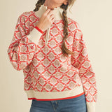 &MERCI - FLORAL MOCK NECK HALF ZIP PULLOVER MSW10829