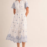&MERCI - FLORAL EMBROIDERY TIERED MIDI DRESS MDR4566