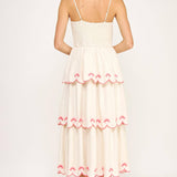 Strut & Bolt - Seashell Embroidery Scallop Layered Midi Dress