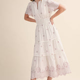 &MERCI - FLORAL EMBROIDERY TIERED MIDI DRESS MDR4566