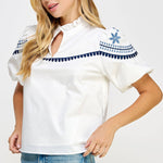 Strut & Bolt - Embroidered Puff Sleeve Top