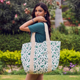 Anju Jewelry - Block Printed Canvas Tote - Teal Mermaids