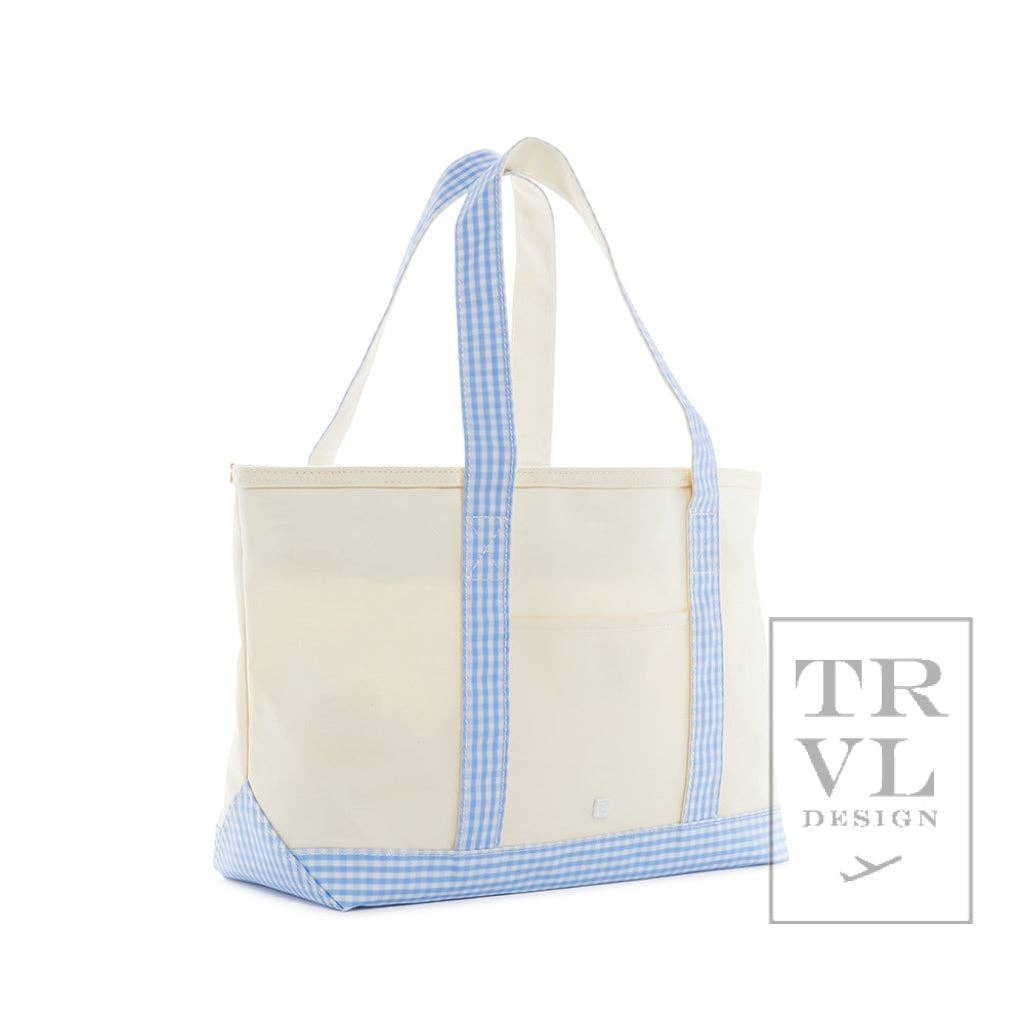 TRVL Design - Medium Tote - Coated Canvas Gingham Sky Trim