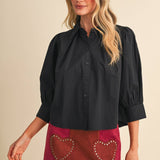 &MERCI - PUFF SLEEVE BUTTON DOWN TOP MTP5145
