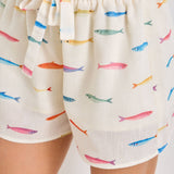 Baevely by Wellmade USA - FISH PRINT DRAWSTRING SHORTS