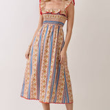 TCEC - CD07311-Paisley Stripe Smocked Midi Dress
