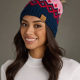 Panache Apparel Co. - Pink, Navy & Red Patterned Pom Hat