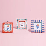 ChagoArt - Hand-painted Ceramic Photo Frame, Blue Stripe