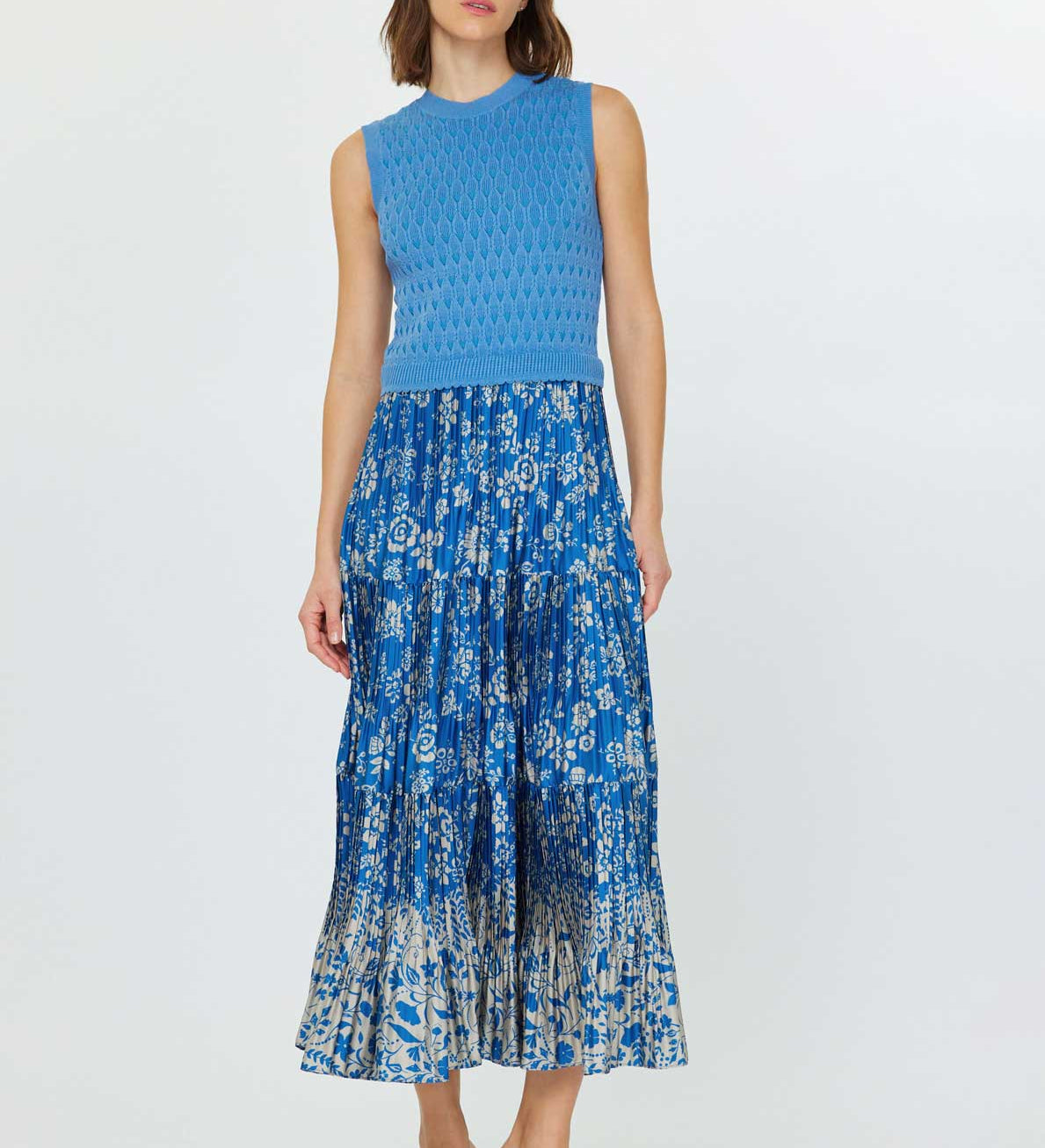 Current Air - Floral Printed Skirt & Sweater Top Maxi Dress