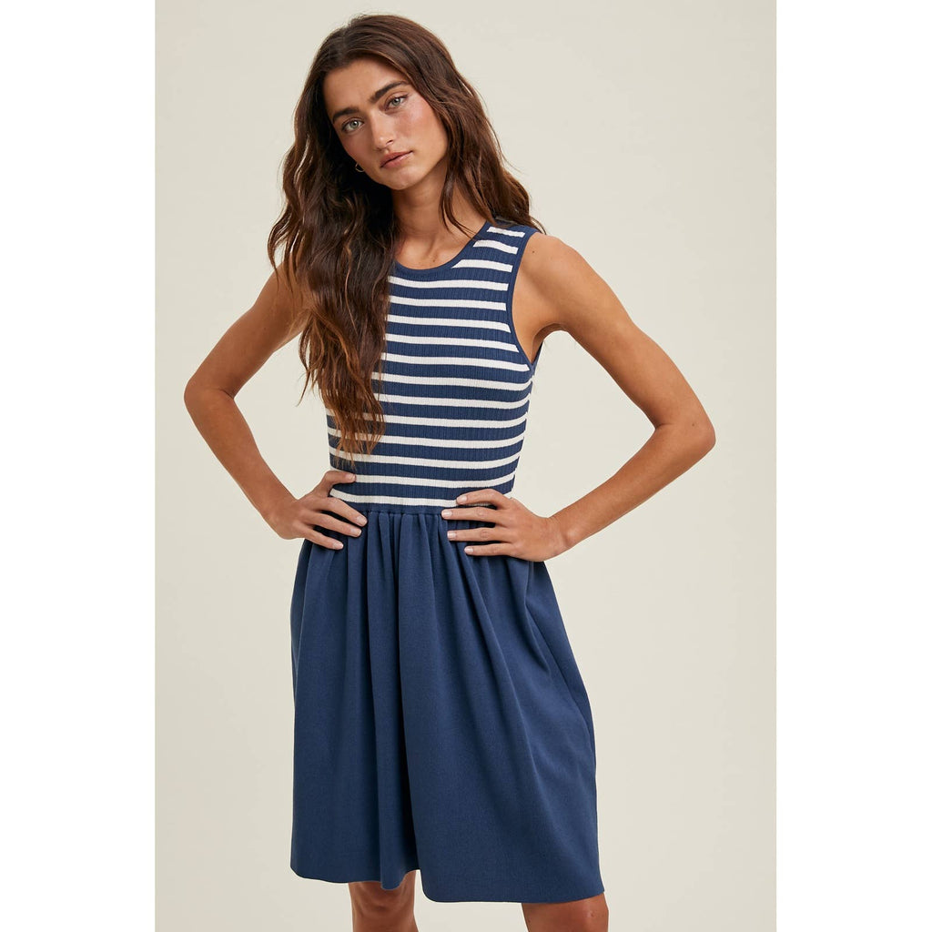 Wishlist Apparel - STRIPED CONTRAST MINI SWEATER TANK DRESS / WL24-9883