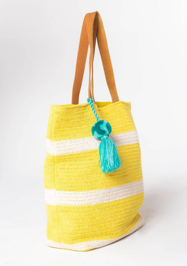 Lovestitch - Yelllow Woven Striped Beach Tote