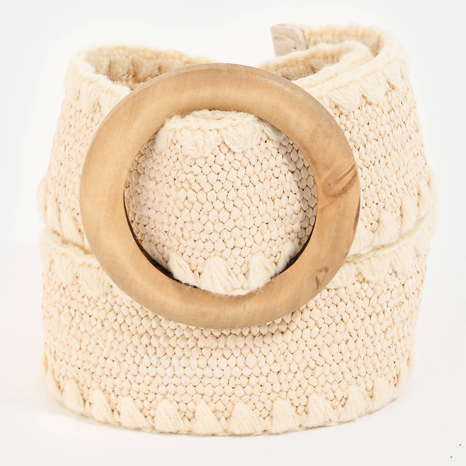 Collections by Fame Accessories - Wooden Round Buckle Braided Fashion Belt