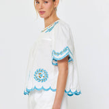 Current Air - Embroidered Peasant Short Sleeve Blouse