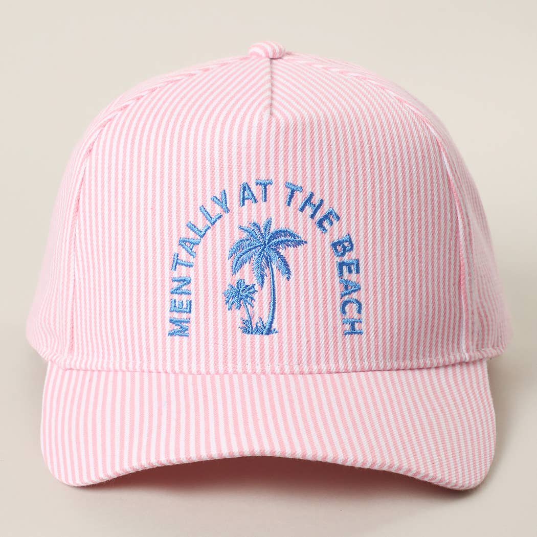 Fashion City - MENTALLY AT THE BEACH Embroidered Seersucker Trucker Hat