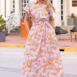 Strut & Bolt - Floral Print Block Shirt Midi Dress