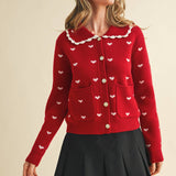 &MERCI - DOLL COLLAR HEART KNIT SWEATER CARDIGAN MSW11160