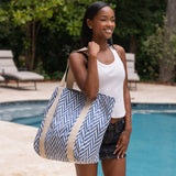 Anju Jewelry - Block Printed Canvas Tote - Blue Herringbone